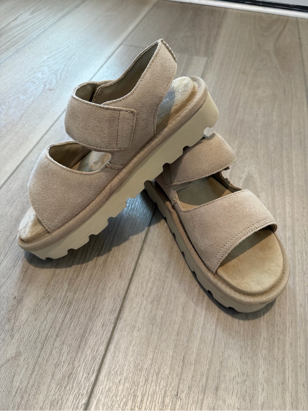 Koolaburra Beige Suede Platform Velcro Sandals